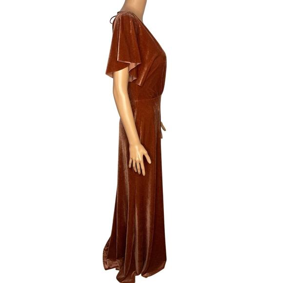 Jenny Yoo Elliss Flutter Sleeve Open Back Velvet Maxi Dress size 6 English Rose - Picture 5 of 12